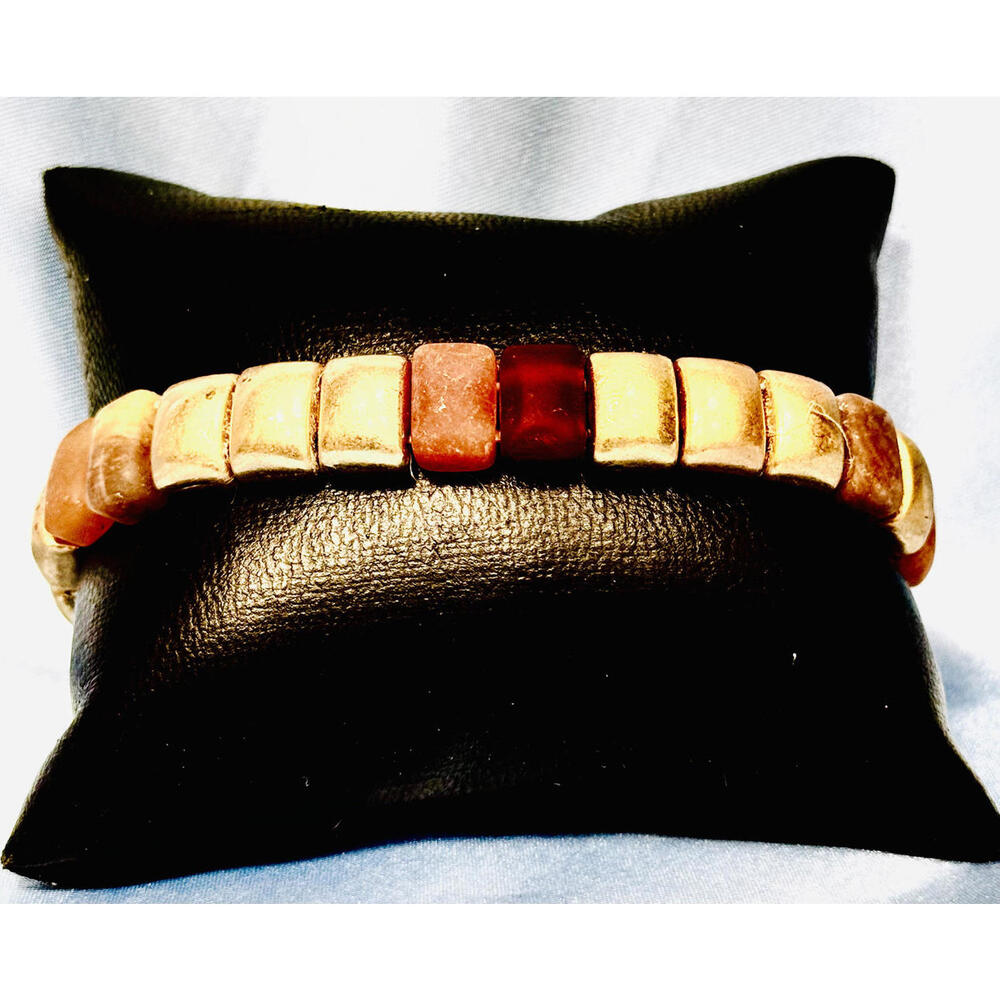 Brass Cube Link Expanding Bracelet with Semi-Precious Gemstones